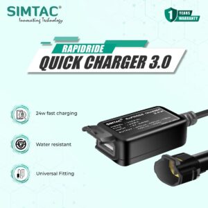 SIMTAC RAPIDRIDE QUICK CHARGER 3.0 WITH UNIVERSAL FITMENT FOR BIKES & SCOOTERS