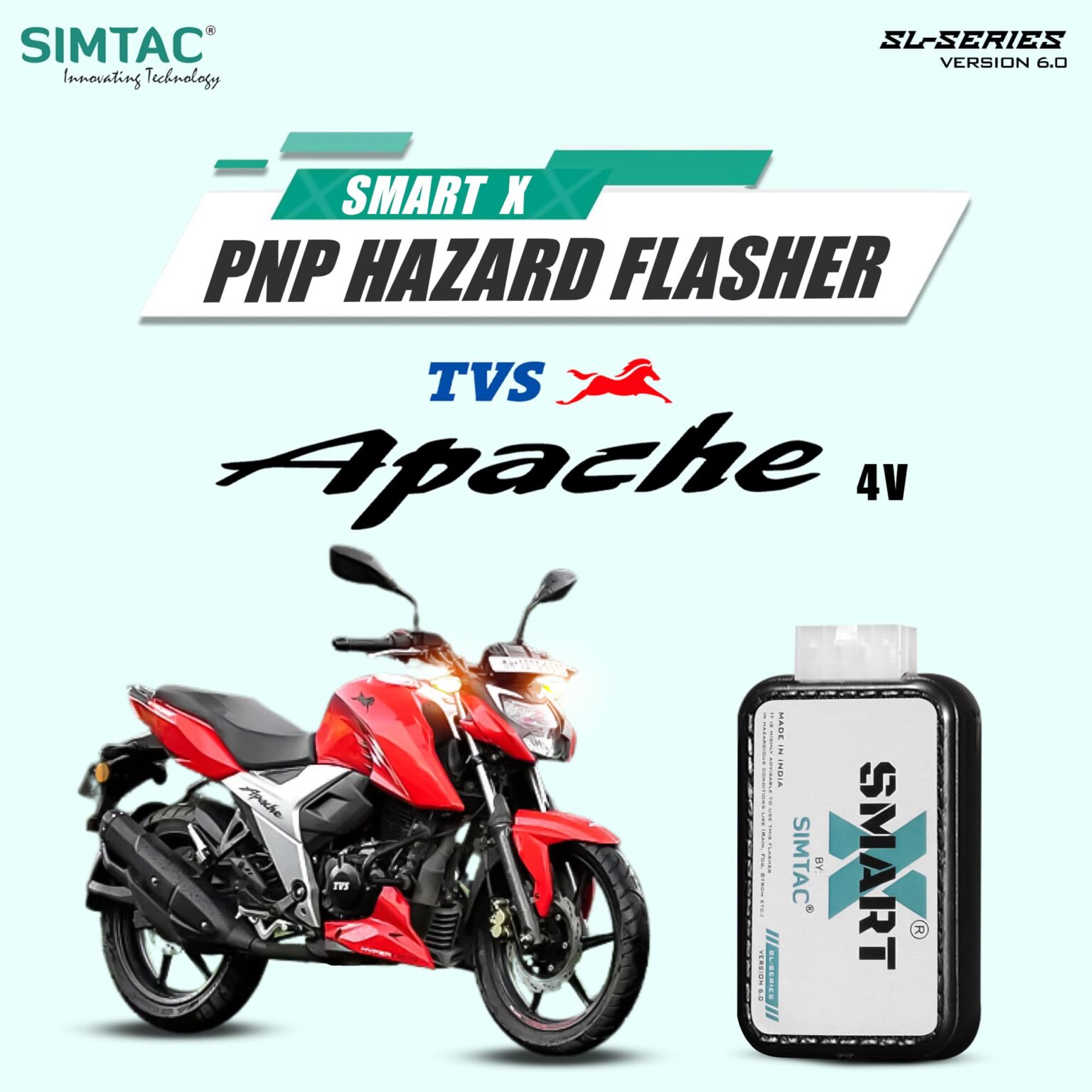 Simtac smart-x hazard flasher for tvs apache 4V (AP4V-SL6) - Simtac®