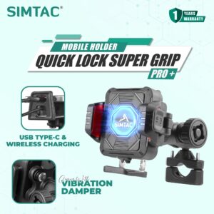 SIMTAC Quick Lock Super Grip Pro+ Mobile Holder with Wireless Charging & Vibration Damper (SQL2-WC-PRO)