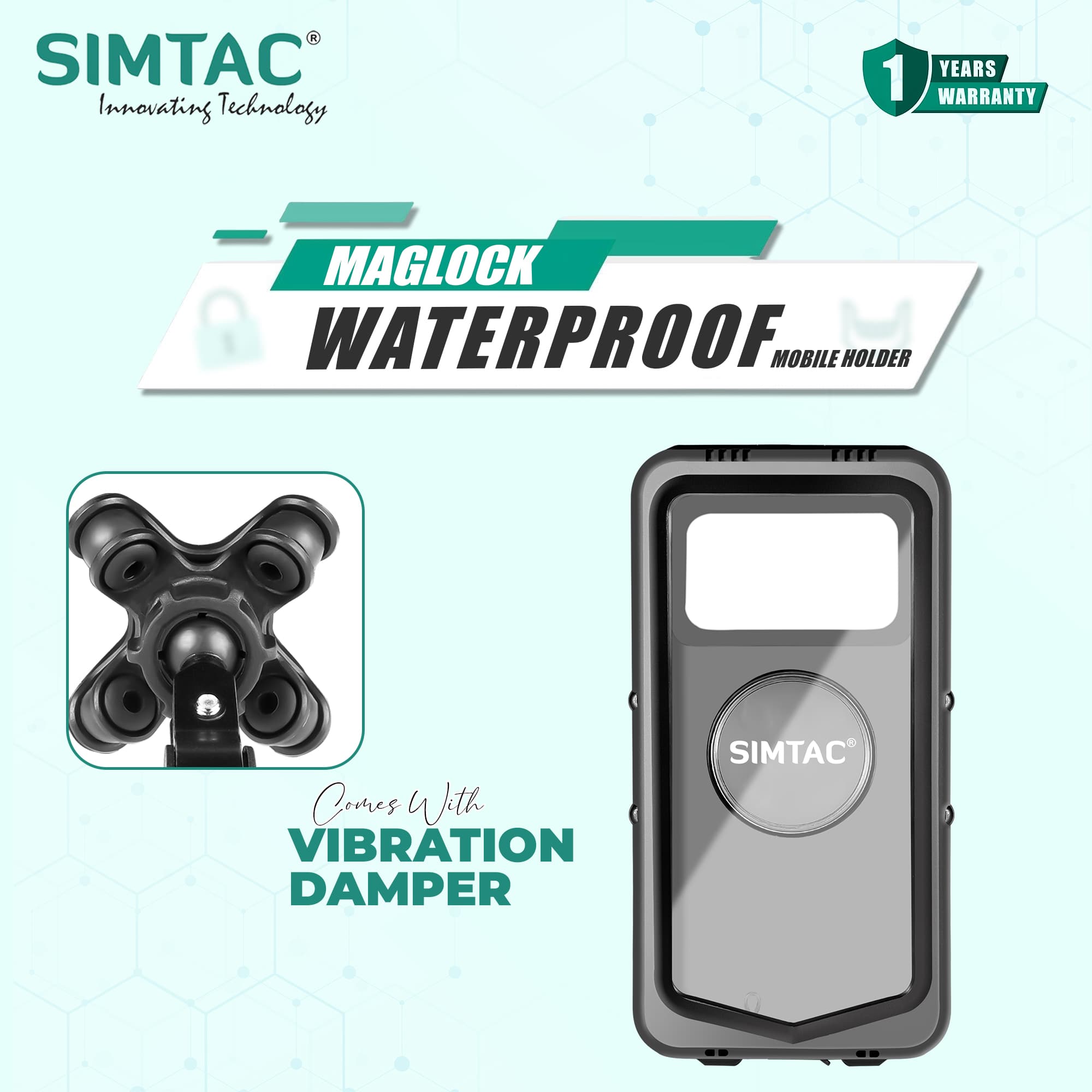 Simtac Maglock waterproof mobile holder with vibration damper (MHML-PRO)