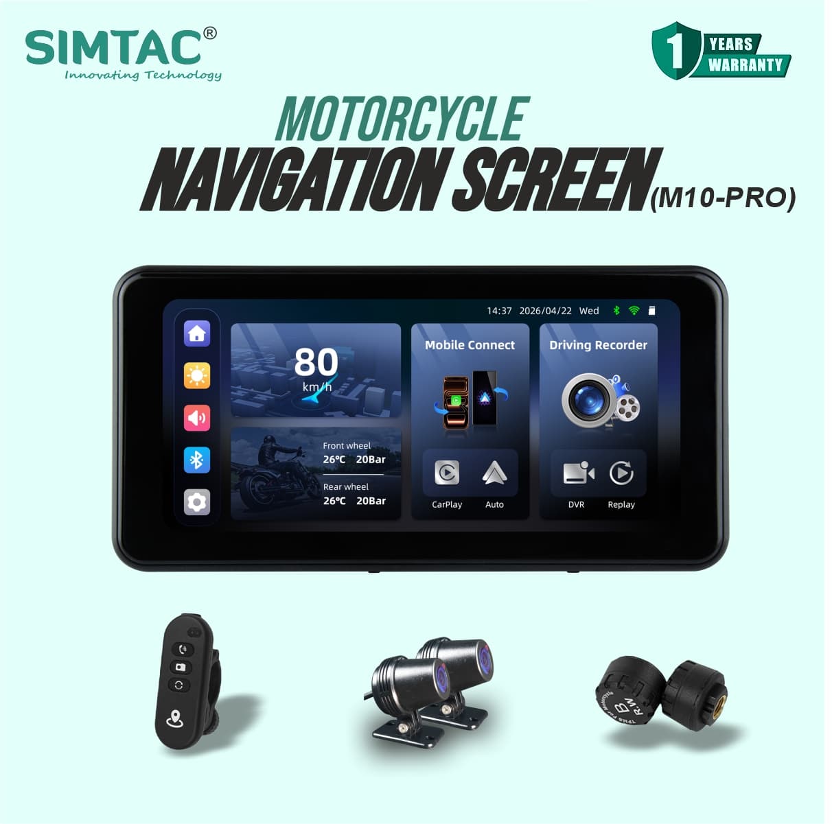 Simtac motorcycle GPS CarPlay & Android Auto system – M10 PRO
